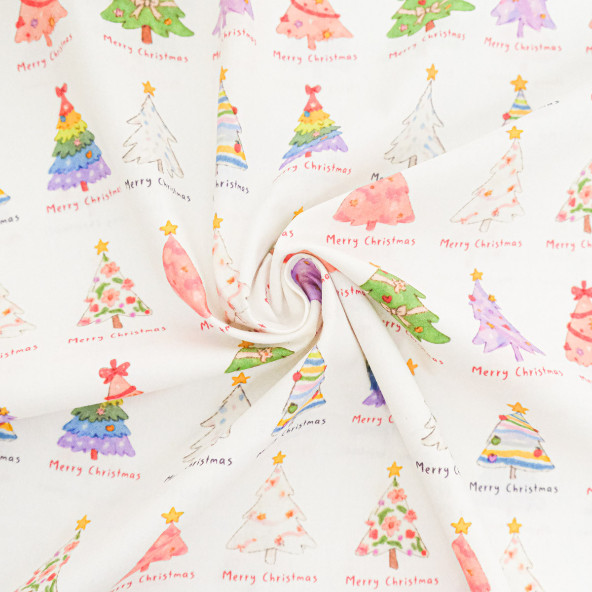 Multicolored Christmas Tree Print Poplin - Maison Klem